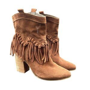 ALDO Kycia Boots Womens 7 Brown Suede Fringe Ankle Booties Heels
